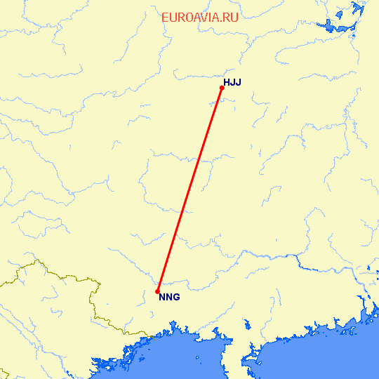 перелет Zhi Jiang — Наньнин на карте