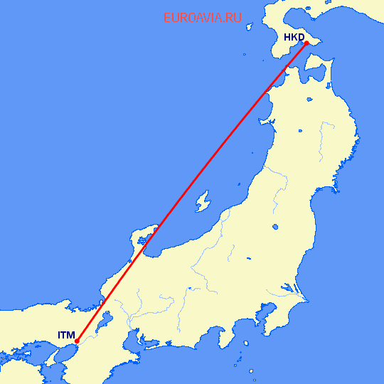 перелет Хакодате — Осака на карте