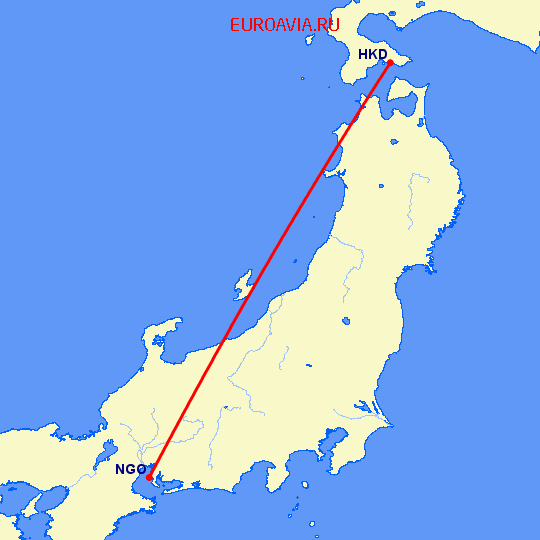 перелет Хакодате — Нагоя на карте