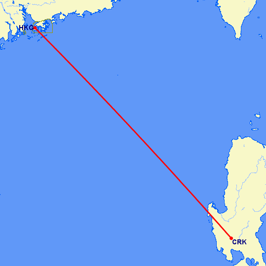 перелет Гонконг — Angeles City на карте