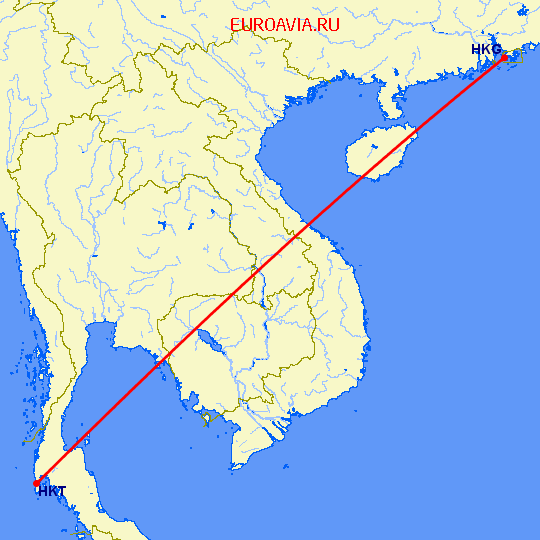 перелет Гонконг — Пхукет на карте