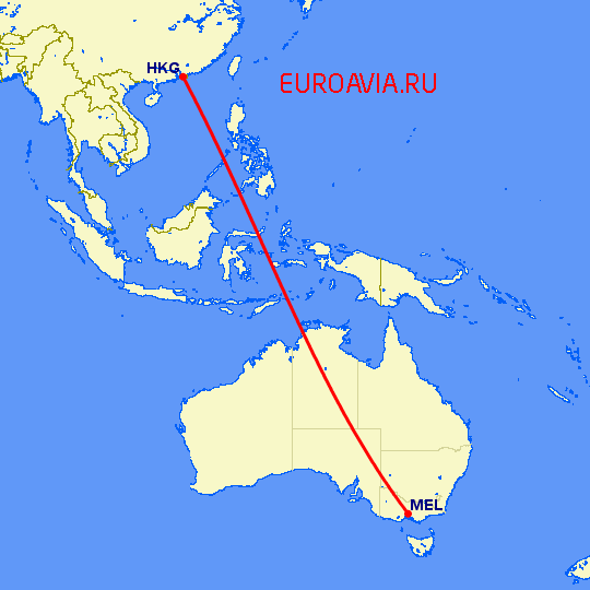 перелет Гонконг — Мельбурн на карте
