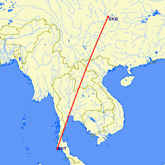 перелет Пхукет — Чонсинь на карте