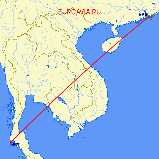 перелет Пхукет — Гонконг на карте
