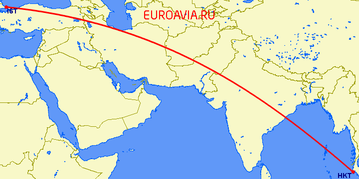перелет Пхукет — Стамбул на карте