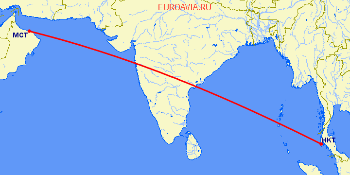 перелет Пхукет — Маскат на карте