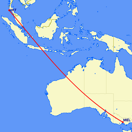 перелет Пхукет — Мельбурн на карте