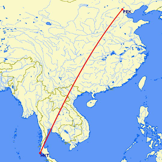 перелет Пхукет — Пекин на карте