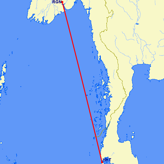 перелет Пхукет — Янгон на карте