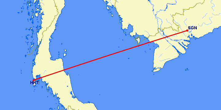 перелет Пхукет — Хошимин на карте