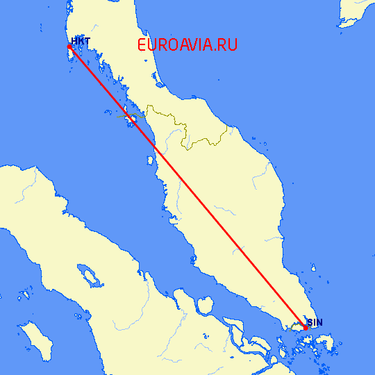 перелет Пхукет — Сингапур на карте