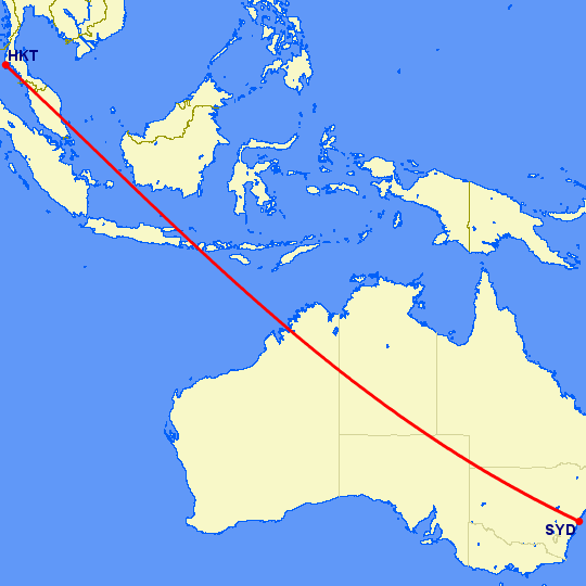 перелет Пхукет — Сидней на карте