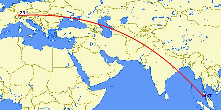 перелет Пхукет — Цюрих на карте