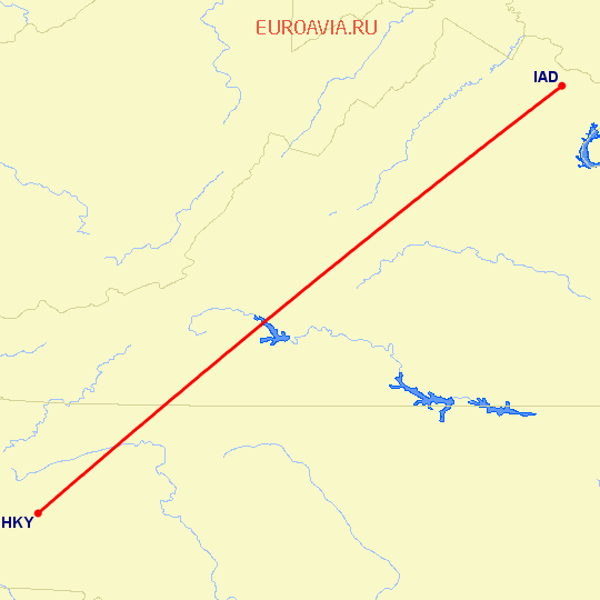 перелет Hickory — Вашингтон на карте