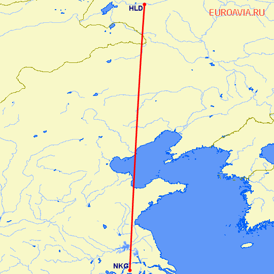 перелет Хайлар — Нанкин на карте