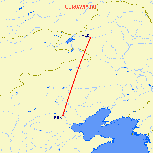 перелет Хайлар — Пекин на карте
