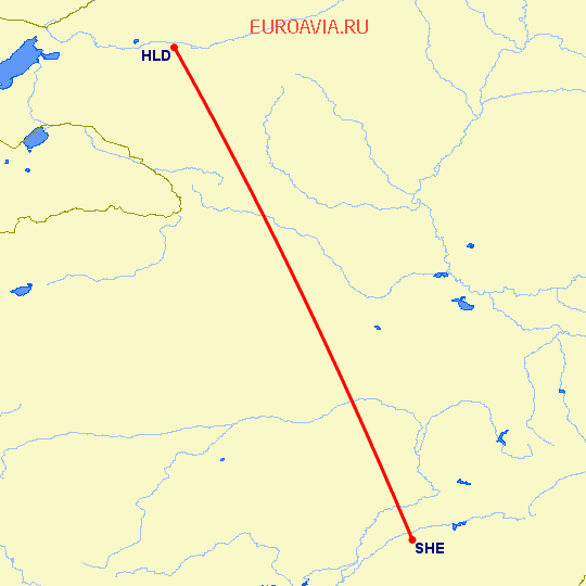 перелет Хайлар — Шеньян на карте