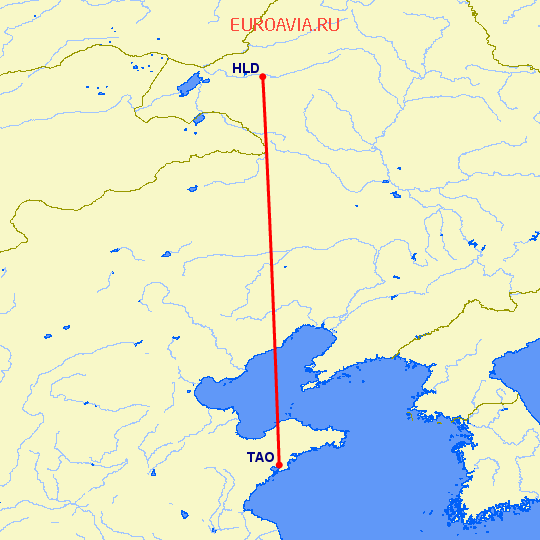 перелет Хайлар — Куаньдян на карте