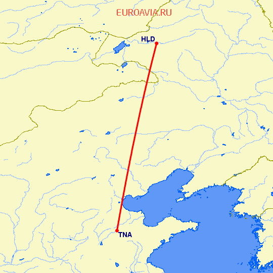 перелет Хайлар — Цзинань на карте