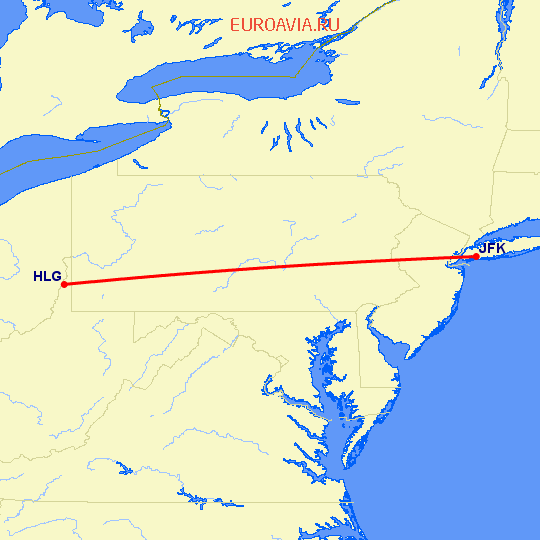 перелет Wheeling — Нью Йорк на карте