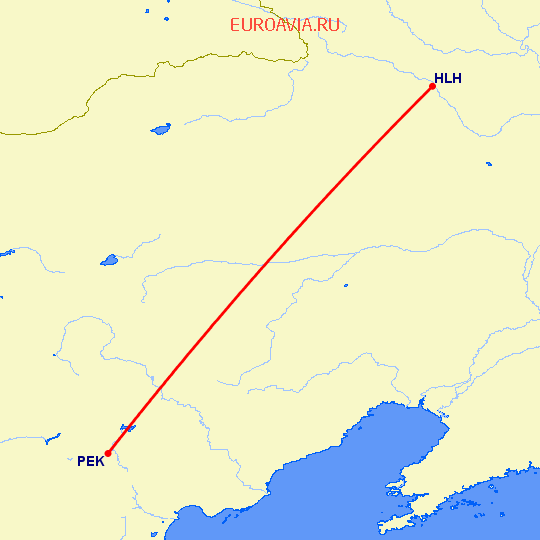 перелет Уланьхот — Пекин на карте