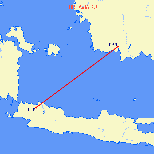 перелет Джакарта — Пангкаланбуун на карте