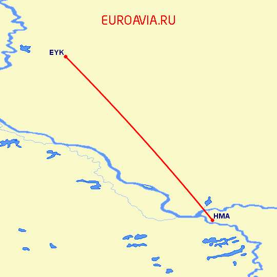 перелет Ханты Мансийск — Белоярский на карте