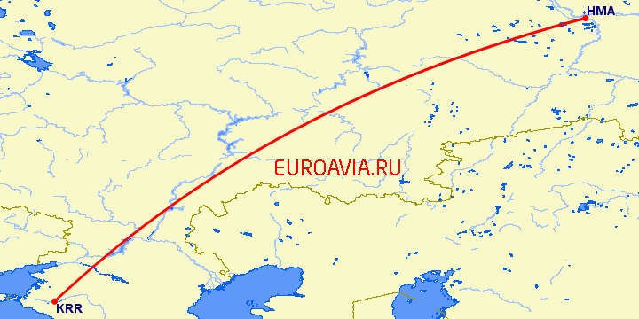 перелет Ханты Мансийск — Краснодар на карте