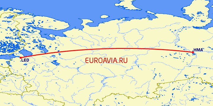 перелет Ханты Мансийск — Санкт Петербург на карте