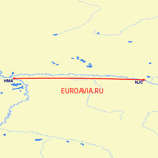 перелет Ханты Мансийск — Нижневартовск на карте