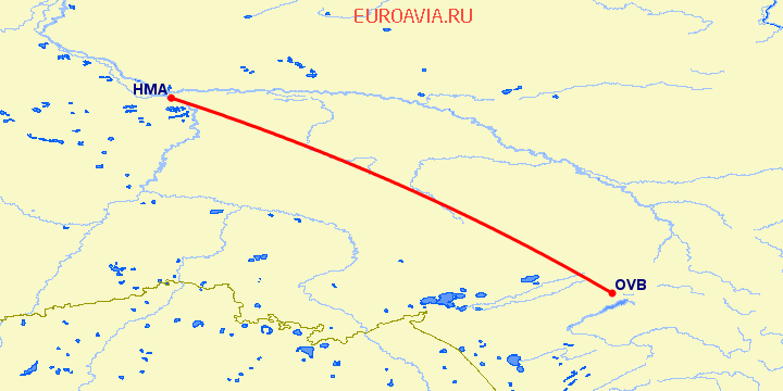перелет Ханты Мансийск — Новосибирск на карте