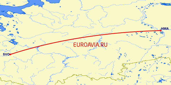 перелет Ханты Мансийск — Москва на карте