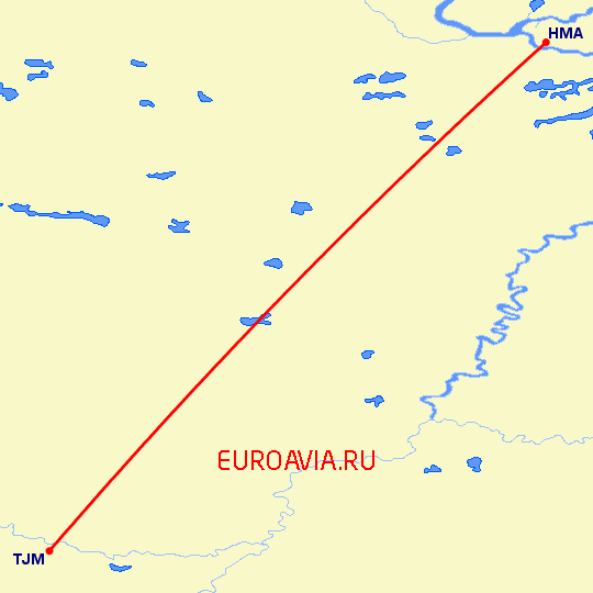 перелет Ханты Мансийск — Тюмень на карте