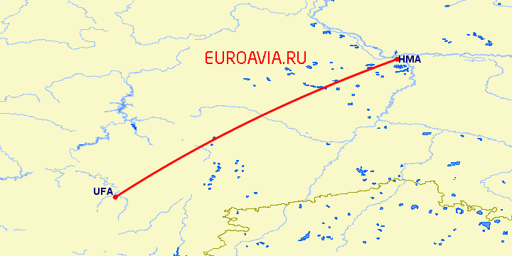 перелет Ханты Мансийск — Уфа на карте