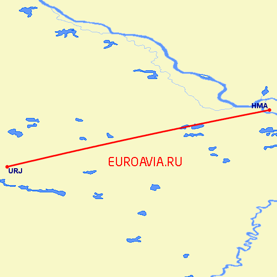 перелет Ханты Мансийск — Урай на карте