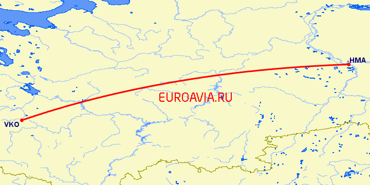 перелет Ханты Мансийск — Москва на карте