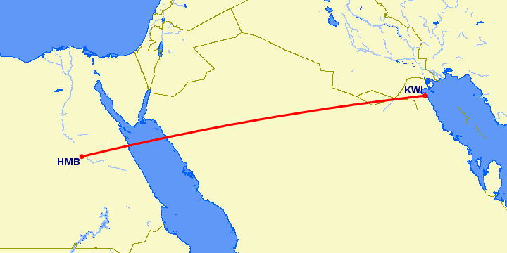 перелет Сохаг — Кувейт на карте