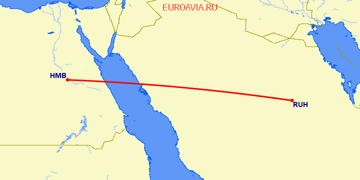 перелет Сохаг — Эр Рияд на карте