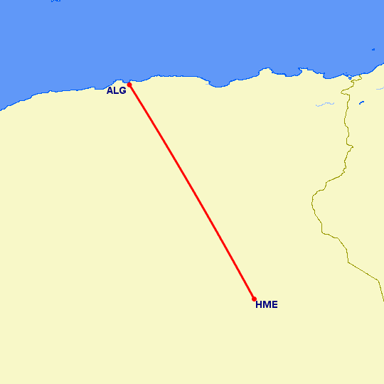 перелет Hassi Messaoud — Алжир на карте