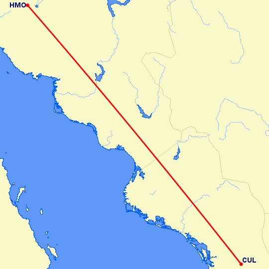 перелет Хермосилльо — Culiacan на карте