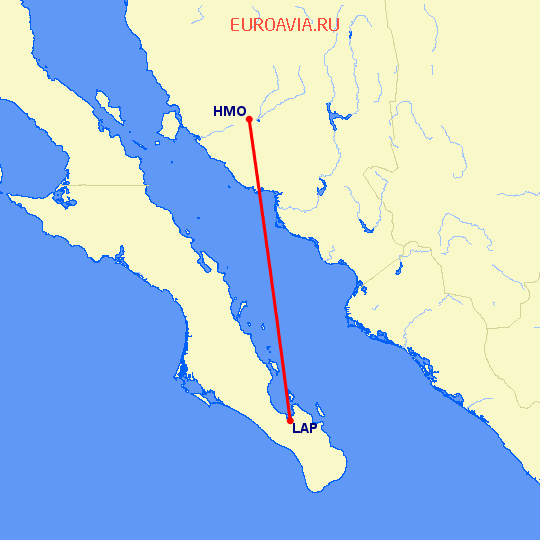 перелет Хермосилльо — Ла Пас на карте