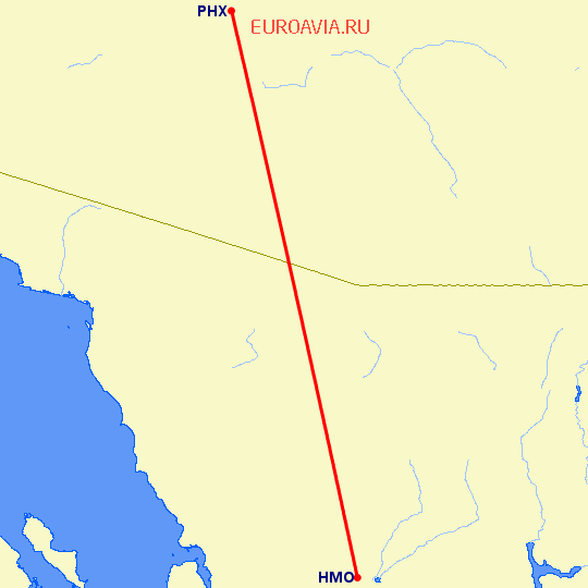 перелет Хермосилльо — Феникс на карте