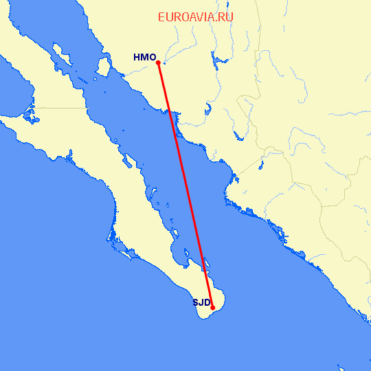 перелет Хермосилльо — San Jose Del Cabo на карте