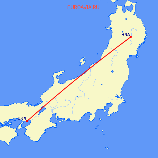 перелет Hanamaki — Кобе на карте