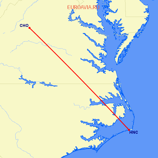 перелет Hatteras — Шарлоттсвилл на карте