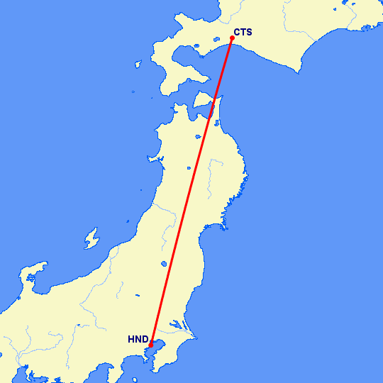 перелет Токио — Саппоро на карте