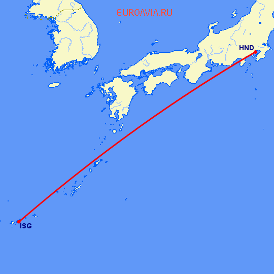 перелет Токио — Исигаки на карте