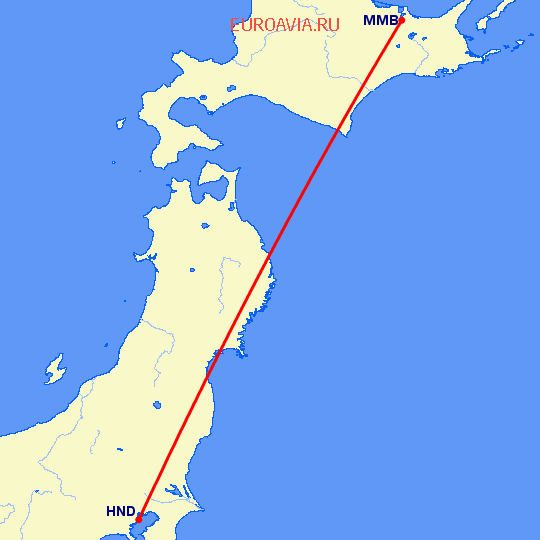 перелет Токио — Меманбецу на карте