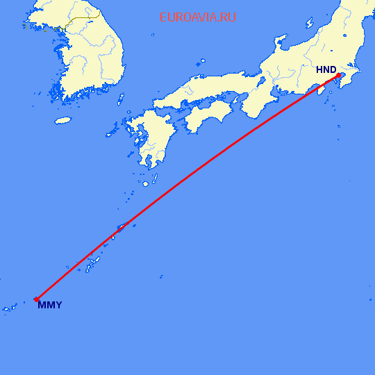 перелет Токио — Miyako Jima на карте