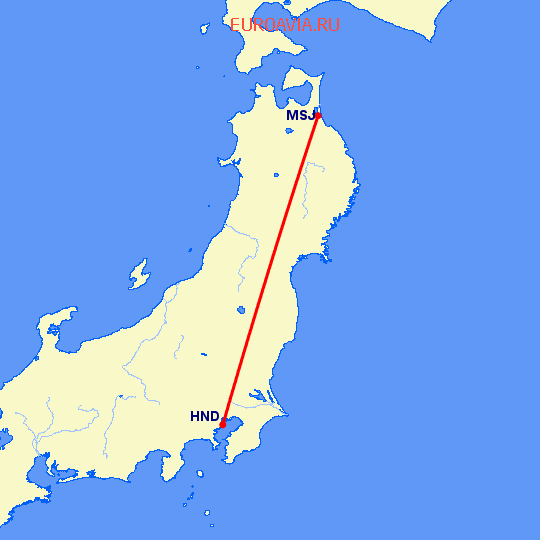 перелет Токио — Мисава на карте